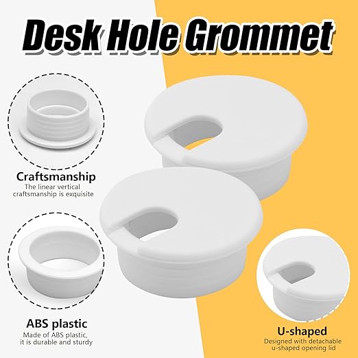 1-1/2 Inch (38mm) White Desk Grommet, Plastic Cable Hole Cover Computer Table Cord Wire Organizer, Desktop Cord Management for Home Office/TV Stands Tabletops (6 Pack)