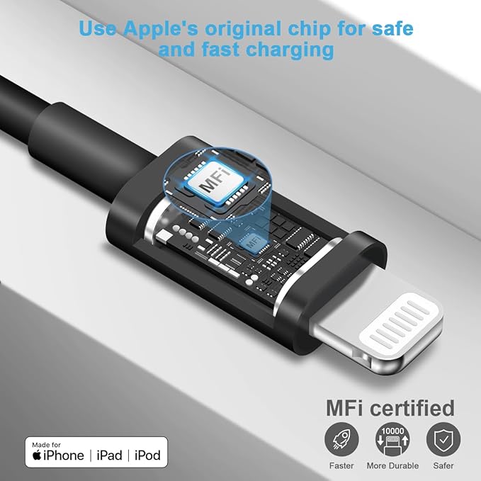 10 Ft iPhone Fast Charger, 2-Pack 20W Super Fast Charger with Long Fast Charging Cable for iPhone 14/13/12/11 Pro Max,14 Plus,Mini,Pro/XS/SE/XR/iPad - Black