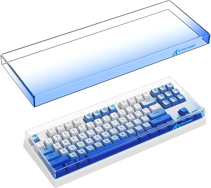 Attack Shark KC03 Acrylic Clear Transparent Keyboard Cover(13.9 * 5 * 0.9 inch) with Dustproof Waterproof Anti-hit Anti-cat Protective Case for Standard 87Key Mechanical Gaming Keyboard Blue