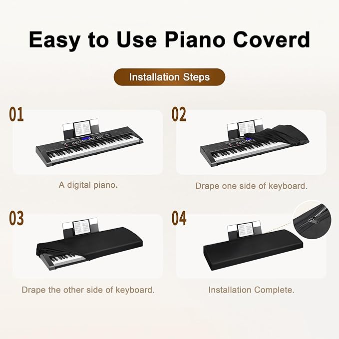 Explore Land Stretchy 88 Keys Piano Keyboard Dust Cover with Music Stand Opening for Digital Electronic Piano (88key, Black)