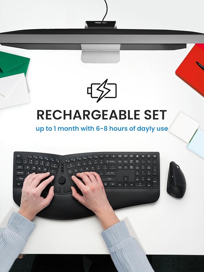 Perixx Periduo-614US, Wireless Quiet Ergonomic Keyboard and Vertical Mouse Combo - Adjustable Palm Rest - Laptop X Type Scissor Keys - Rechargeable Feature - US English