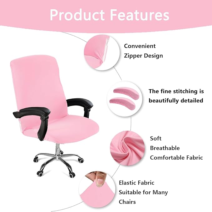 Office Chair Cover,Removable Desk Chair Cover with Zipper,Stretch Anti-dust Universal Rotating Office Seat Slipcover,Washable High Back Computer Seat Protector for Pets (Pink, Large | Armrests)