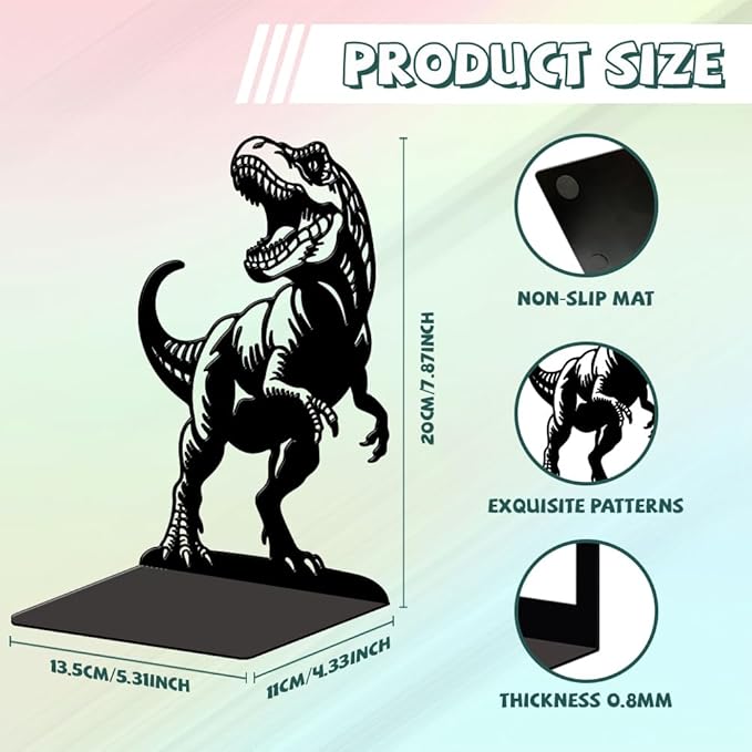 Peacoblue Metal Bookends for Shelves, Modern Decorative Heavy Duty Study Book Ends Stoppers for Office, Desk, Shelf, Room 5.3"x4.3"x7.9" Cast Iron Simple Tall Bookends 1 Pair (Tyrannosaurus Rex)