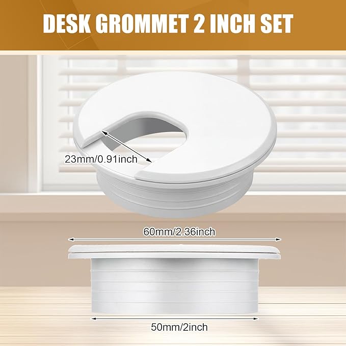 SATINIOR 10 Packs Desk Grommet Plastic Cable Hole Cover to Arrange Wires & Cords PC Desk Cord Wire Organizer Caps Desktop Cord Management Grommet for Home Office Table Desktop (2 Inch,White)