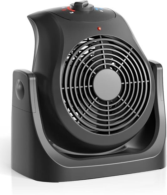 Portable Electric Space Heater Cooling Desk Fan 2 in 1 Heater Fan Combo with 45° Tilt, 2 Wind Speeds, 1500W Overheat Protection Personal Small Heater for Home Office