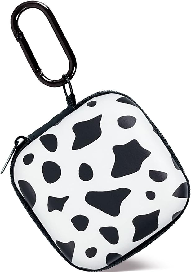 Earbud Case Headphone Organizer Ear Bud Case Portable EVA Carrying Box Storage Bag with Carabiner for AirPods Beats Bose Galaxy Buds 4/3/FE Data Cable Storage (Cow)