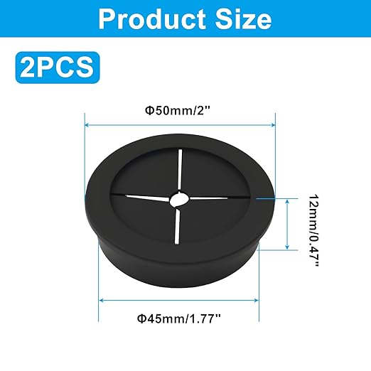 2 Pcs 1-3/4 Inch (45mm) Cable Grommet, Flexible Rubber Wire Hole Cover Pass Through for Office Computer Desk, Cabinet & Furniture Wire Organizer, Black