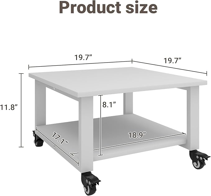 Natwind 2 Tier Laser Printer Stand,19.7''x19.7''x12.6'' Large Printer Table Copier Stand Under Desk,Heavy Duty Rolling Cart with Paper Storage Shelf,Printer Holder on Wheels for Home Office (White)