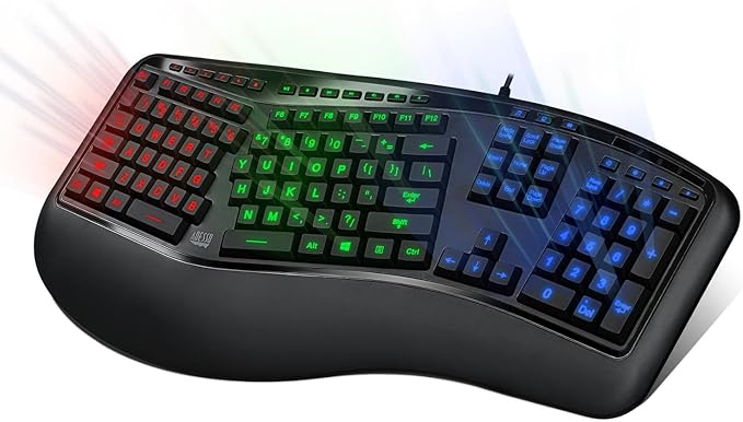 Adesso Tru-Form 150 3-Color Illuminated USB Ergonomic Keyboard AKB-150EB