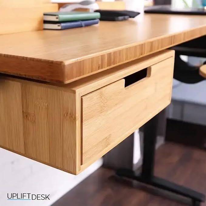UPLIFTDESK Bamboo Under Desk Drawer – Desktop Storage with 17 lb Capacity and Safety Stop Slide, Undermount Drawer and Standing Desk Accessories for Home Office (Dark Bamboo)