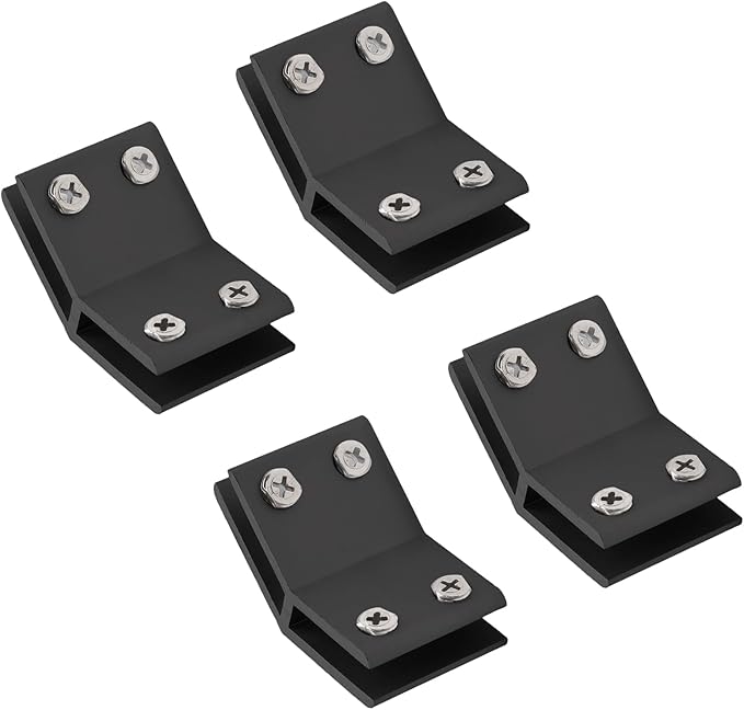 INCREWAY Glass Clamp, 4 Pack Adjustable Black Double Side Aluminum Alloy Glass Shelf Support Bracket for 6-8mm Thickness, 135 Degrees
