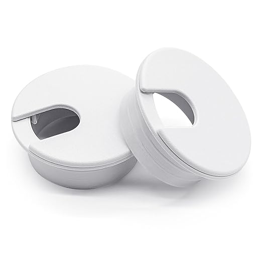 Litoexpe 2 Pcs White Desk Cord Grommets 1-3/8 Inch, Plastic Grommet Cable Hole Cover for Office Equipment, Computer Desk Wires