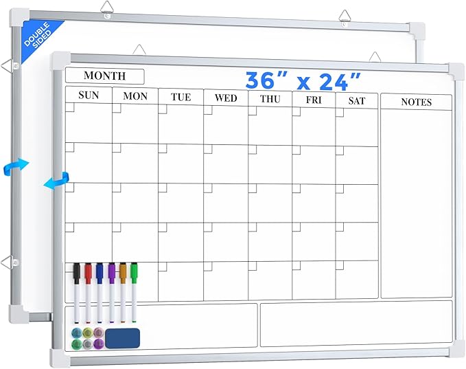 MaxGear Large Monthly Dry Erase Board for Wall, 36"x24" Magnetic Double-Sided White Board Calendar, Hanging Whiteboard for Planning, Drawing, Memo, to Do List - School, Home, Kitchen, Office