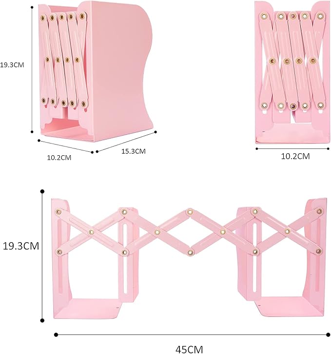 Aobopar Book Ends, Bookends for Shelves, Book Organizer for Desk, Metal Bookends for Heavy Books, Book Holders for Shelves, Suitable for Office, Home and School Use (Pink)
