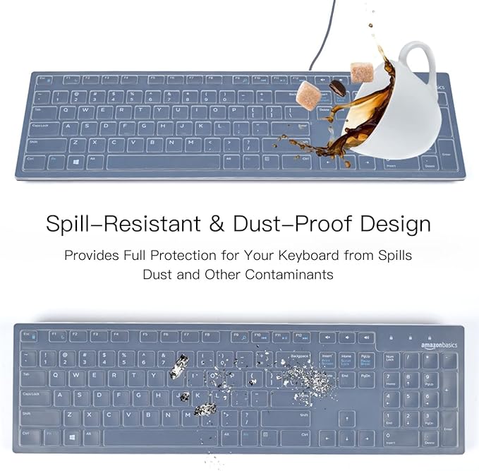 Keyboard Cover Skin for Dell KB216 Wired & Dell KM636 Wireless Keyboard/Dell Optiplex 5250 3050 3240 5460 7450 7050/Dell Inspiron AIO 3475/3670/3477 All-in one Desktop Keyboard Cover Protector, Clear