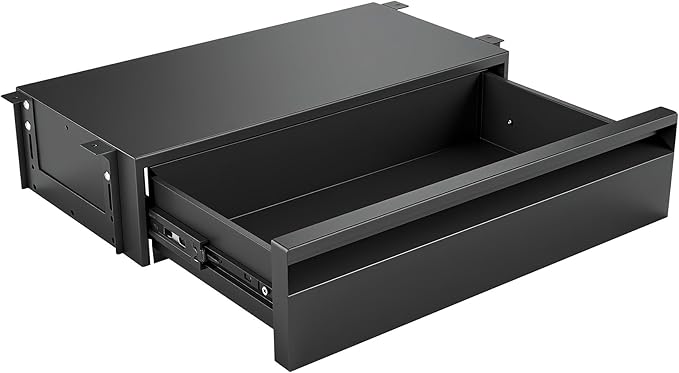 POPMOON 16.6 In Under Desk Drawer For Desk,Adjustable Height, Pull out Storage Organizer with Slide Extension Mounted Under Flat Wooden Table or Workbench, Carbon Steel Hidden Desk Drawer