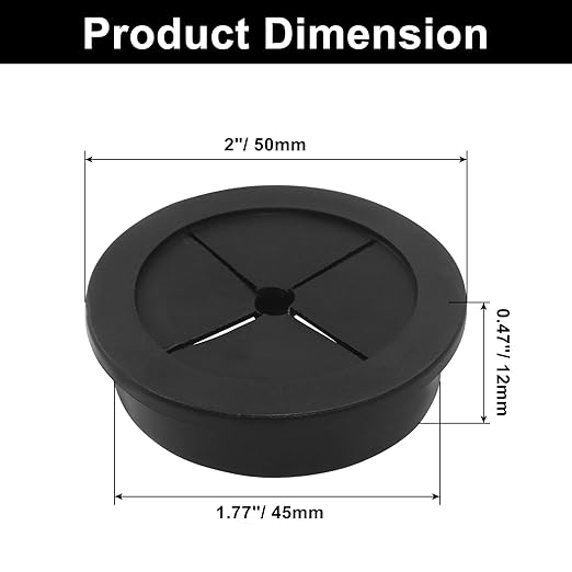 Hordion 2PCS Rubber Grommet 1-3/4 Inch (45mm), Desk Grommet Black Wire Hole Cover for Office Computer Desk Wire Cable Cord Organizer