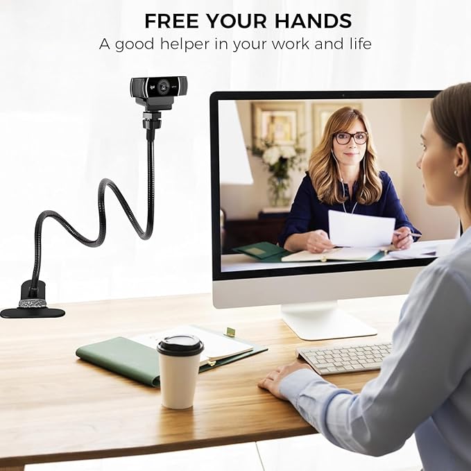 LenTok Webcam Stand Phone Mount for Desk, Gooseneck Desktop Tripod & Tabletop Phone Holder with Clamp & 1/4" Thread, Compatible with Action Camera GoPro C922 C930e C920S C920 615 C960 C920x Brio