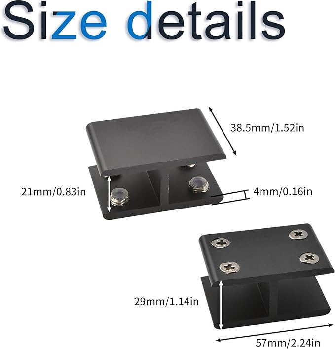 INCREWAY Glass Clamp, 4 Pack Adjustable Double Side Aluminum Alloy Shelf Support Bracket, Clip Holder for 18-20mm Thickness, 180 Degrees, Black