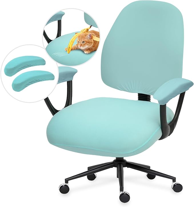 Stretchable Split Office Chair Seat Covers with Armrest Covers - Universal Stretch Computer Chair Slipcover - 180GSM Washable Rotating Backrest Coverings & Cushion Protectors for Dogs, Cats, Pets