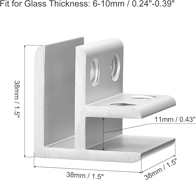 Uxcell 90 Degree Glass Clamp, 4pcs for 6-10mm Glass, Aluminum Alloy, Silver, Wall & Corner Mount