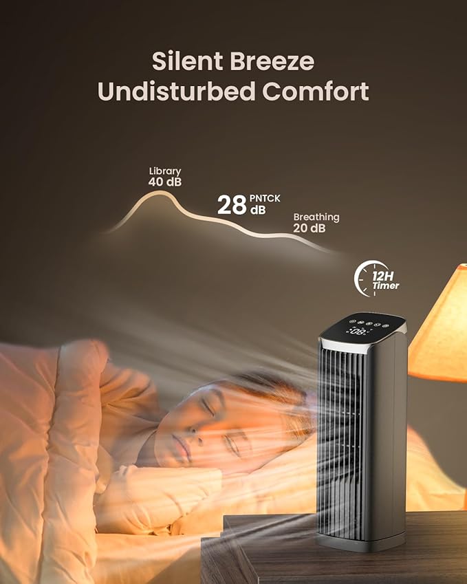 PNTCK Fan for Bedroom, 13" Tower Fan with Remote, 4 Modes 4 Speeds Max 24ft/s, 70° Oscillating Desk Fan, 12H Timer Portable Fans, Cooling Fans for Office, Home Large-13.1”-Remote