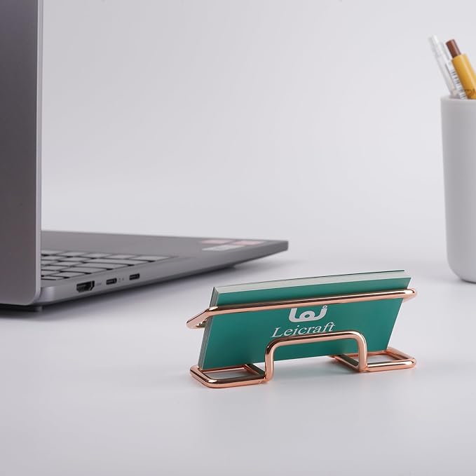 Business Card Holder for Desk, Cute Metal Card Organizers and Office Desk Accessories for Men and Women (Rose gold)
