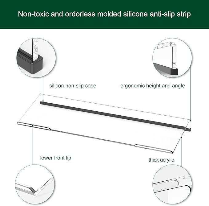 Computer Keyboard Stand Holder - Ergonomic Acrylic Keyboard Stand for Desktop Comfortable Keyboard Tray Riser with Silicone Anti-Slip Strip for Home School Office Desk Accessory 2 Pack, Clear