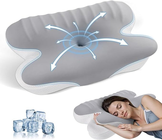 JINXIA Cervical Neck Pillow Memory Foam Pillows for Sleeping,Ergonomic Orthopedic Neck Support Pillow,Cooling Pillow with Removable Pillowcase for Side,Back, Stomach Sleepers,Light Gray