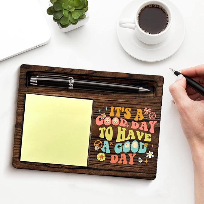 Motivational Sticky Note Holder Inspirational Gifts for Women, It's a Good Day to Have a Good Day Post It Note Dispenser for Home Office Desk Decor