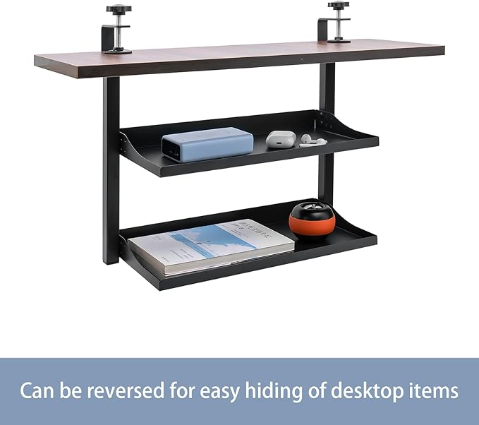 2-Tier Clamp On Desk Shelf,16 inch Adjustable Above or Under Table Storage Shelves,Desktop Organizer