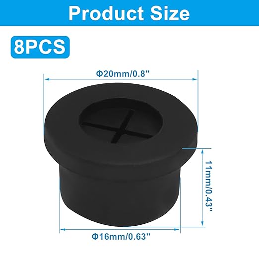 8 Pcs 5/8 Inch (16mm) Cable Grommet, Flexible Rubber Wire Hole Cover Pass Through for Office Computer Desk, Cabinet & Furniture Wire Organizer, Black
