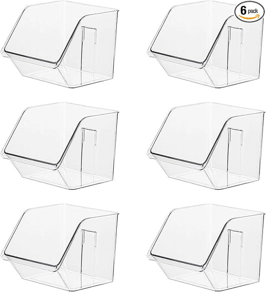 6-Pack Small Clear Storage Baskets, Adhesive Spice Rack Wall Mount for Countertop/Cabinet/Bathroom, Plastic Storage Bins Kitchen Wall Organizer and Storage Shelves, Spice Organizer