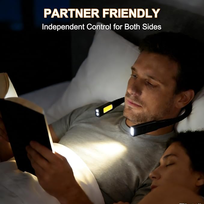 Book Light, 3-Color & 9-Brightness Reading Light, Bendable Neck Light, 60-hr Lasting Rechargeable Lamp, Perfect Book Light for Reading in Bed, Knitting, Camping (Side Light, 1)
