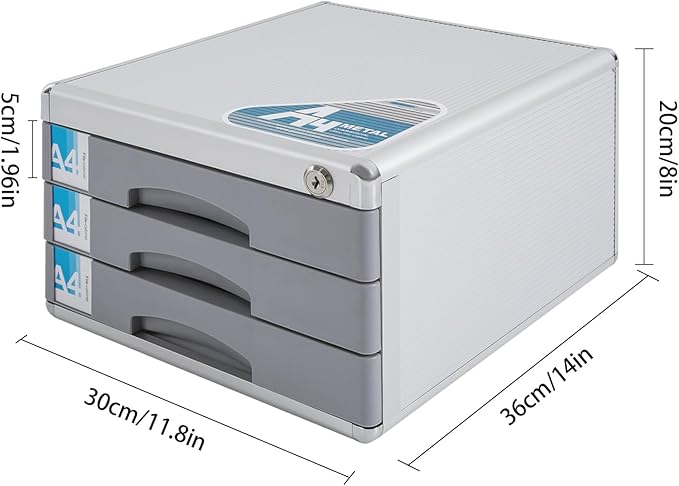 Desktop Drawer Organizer Lockable File Cabinet with Drawers Unit Office Desk Storage Organzier for Documents Papers Mail Notebooks Stationery (3-layer)