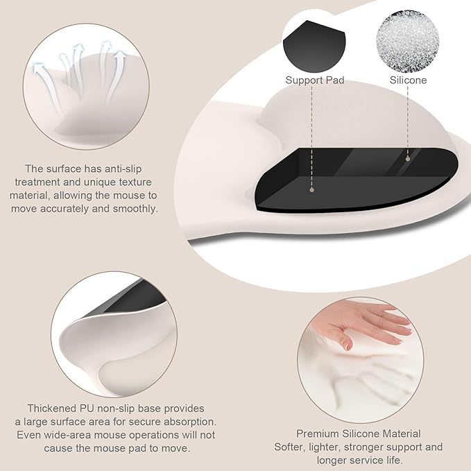 MOSISO Wrist Rest for Keyboard Mouse Pad Set, Large Gaming Deskpad&Circle Curved Mousepad&Keyboard Wrist Rest&Coaster, Ergonomic Non-Slip Mousepad&Easy Typing Pad with Silicone Lining, Stone Gray