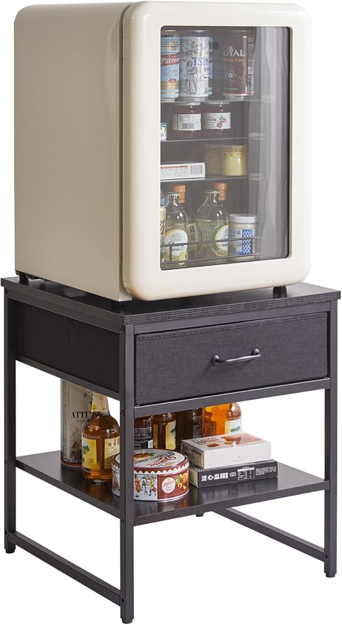 Aibiju Adjustable Side Table with Drawers, Refrigerator Table,Square Coffee Table, Large Printer Stand, End Table Black YD-TM156B