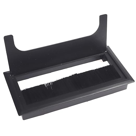 80x160mm Black Desk Grommet Rectangle Cable Grommet Hole Cover with Dense Brushes, ABS Plastic Wire Management Organizer for Computer Desk, Office Table, Home Entertainment Center ﻿
