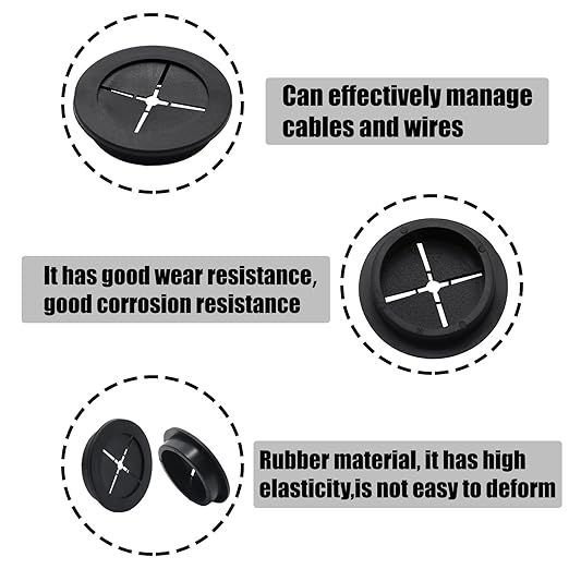 6 Pcs 50mm / 2 Inch Black Cable Cord Grommets, Rubber Desk Grommets for Table Computer Desk Wire Organizer TV Console and Other Furnitures Cover