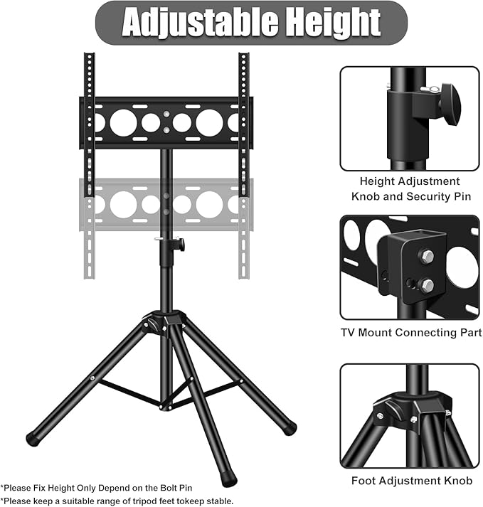 Portable TV Tripod Stand with Adjustable Angle Outdoor TV Stand with Top Shelf, Universal TVs Tripod for 30-55 in LCD LED Flat Screen TVs Display Floor Stand with No Drilling Needed
