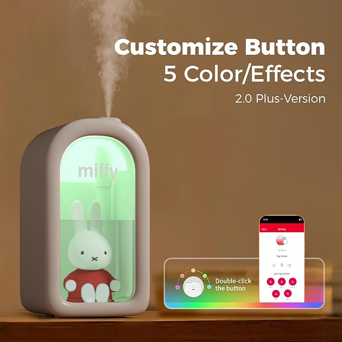 Mipow X Miffy Cool Mist Humidifier - Ultrasonic Quiet Humidifier, Mini Cute Humidifier with Night Light, 380ml for Bedroom, App-Controlled RGB Light (2.0 Plus-Version) - Pink