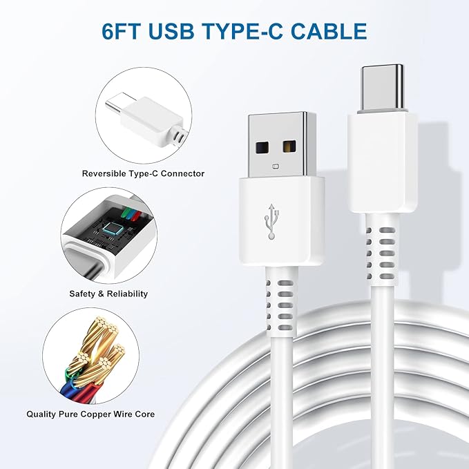 Type C Charger Fast Charging, 2 Pack USB C Android Phone Wall Charger Block & 6ft Charge Cable Cord, for Androids Galaxy S8 / S9 / S10 Plus Active S10e, S20 / S21 Ultra Plus, Note 8 9 10,