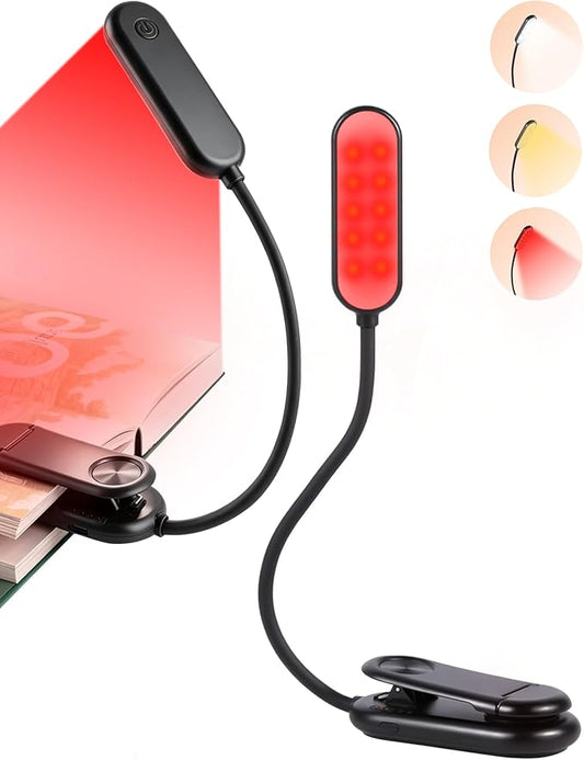 670nm Red Book Light for Reading at Night [1 Pack] - Zero Blue Light, Dimmable Reading Lights for Books in Bed, LED Book Lamp Clip on, Gift for Students Parents Nurse Studying Travel