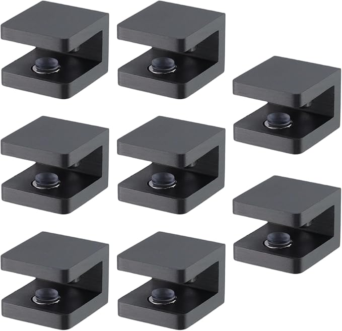 8 Pack Glass Clamps Adjustable Support Bracket Hardware Replacement Parts Suitable for Cabinet Wardrobe Display Case 5-8mm Thickness Glass (8, Black)