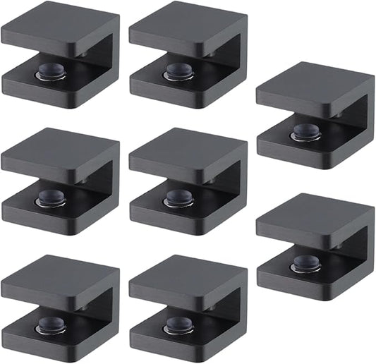 8 Pack Glass Clamps Adjustable Support Bracket Hardware Replacement Parts Suitable for Cabinet Wardrobe Display Case 5-8mm Thickness Glass (8, Black)