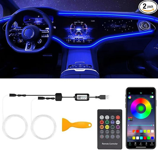 Interior Car LED Strip Lights with Wireless APP & Remote Control, RGB 2 in 1 Car Ambient Lighting Kit with 158 Inches Fiber Optic, Inside Neon Dash Strip with Music Mode
