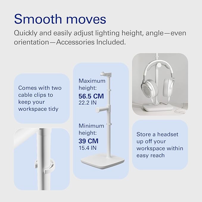 Elgato Neo Mount – Desk Stand for Lights, Webcams, and Compact Cameras, Weighted Base, Adjustable Height & Tilt, Headset Holder, Clean White – Supports up to 1.1 lb (0.5 kg)