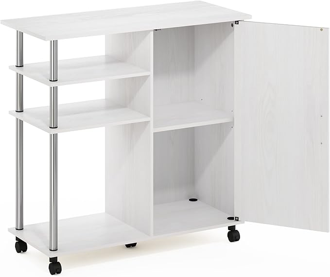 Furinno Helena Rolling Cart, 4-Tier Rolling Utility Cart with Closed Cabinet, Storage Cart, for Office, Living Room, Kitchen, Storage and Organizers, White Wood