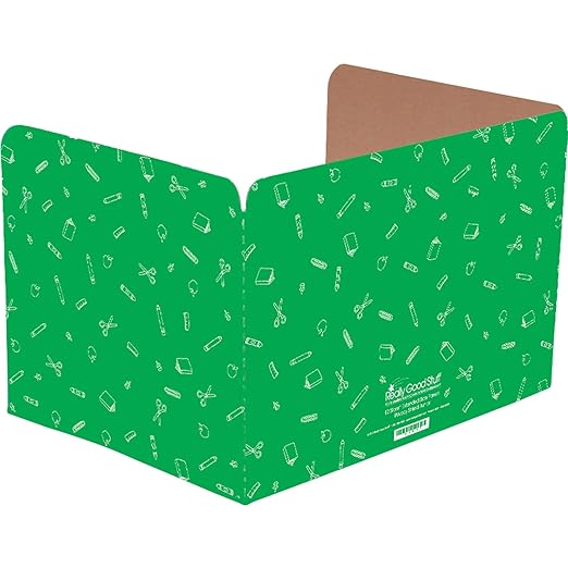 Really Good Stuff Standard Privacy Shields for Student Desks – Set of 12 - Matte - Study Carrel Reduces Distractions - Keep Eyes From Wandering During Tests , Green With School Supplies Pattern