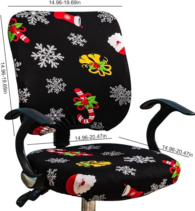 VIOKKO Christmas Office Chair Cover Xmas Stretchable Computer Desk Chair Seat Covers 2 Piece Waterproof Swivel Chair Protective Slipcover (Merry Christmas - Black)